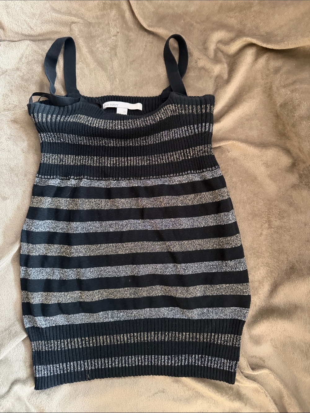 Old Navy Black and Gray Striped Knit Tank Top